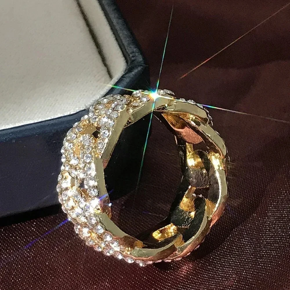 🌸Crystal Zircon Hip Hop Iced Out 18K Gold Plated Mens Diamond Ring, UNVN12381 - Picture 8 of 10